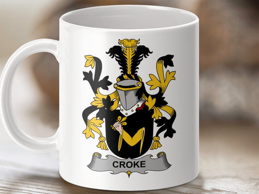 Physical Item 11oz / White Croke Surname Irish Heraldry Coat of Arms Mug