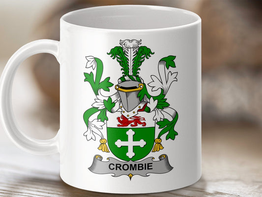 Physical Item 11oz / White Crombie Surname Irish Heraldry Ceramic Mug