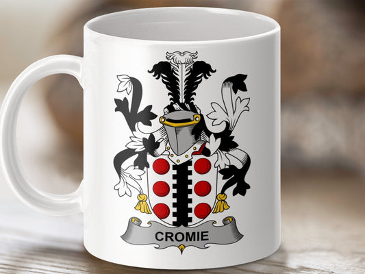 Physical Item 11oz / White Cromie Surname Irish Heraldry Ceramic Mug