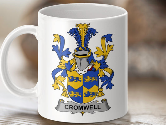 Physical Item 11oz / White Cromwell Surname Irish Heraldry Ceramic Mug