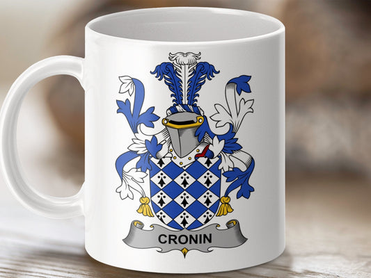 Physical Item 11oz / White Cronin Surname Irish Heraldry Ceramic Mug