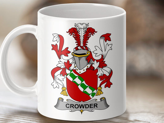 Physical Item 11oz / White Crowder Surname Irish Heraldry Ceramic Mug