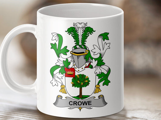 Physical Item 11oz / White Crowe Surname Irish Heraldry Ceramic Mug