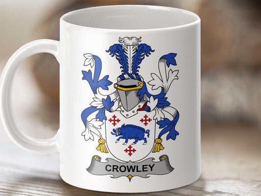 Physical Item 11oz / White Crowley Surname Irish Heraldry Ceramic Mug