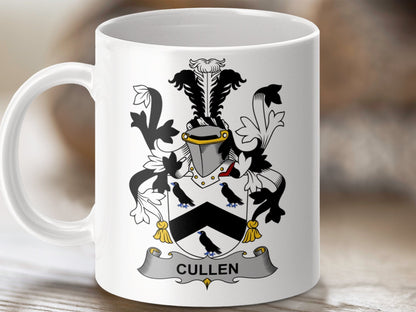 Physical Item 11oz / White Cullen Surname Irish Heraldry Ceramic Mug