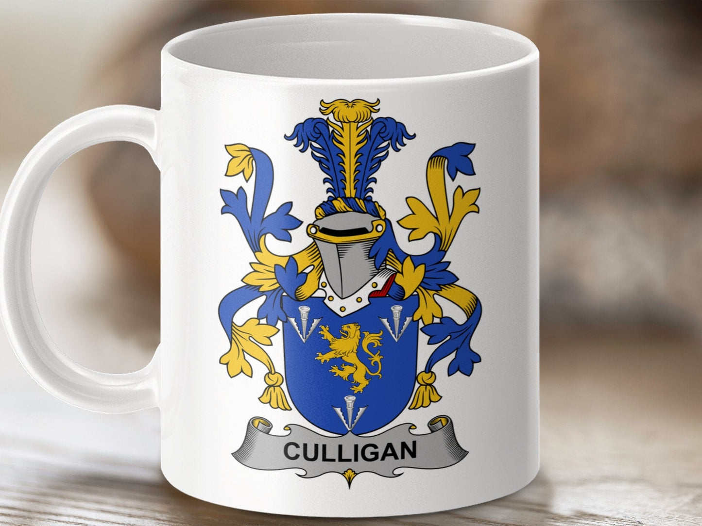 Physical Item 11oz / White Culligan Surname Irish Heraldry Ceramic Mug