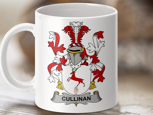 Physical Item 11oz / White Cullinan Surname Irish Heraldry Ceramic Mug