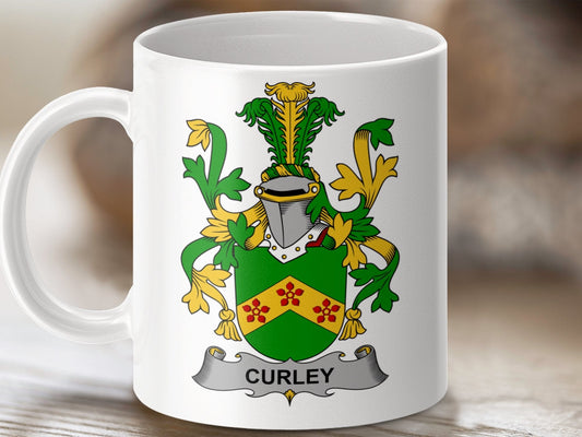 Physical Item 11oz / White Curley Surname Irish Heraldry Ceramic Mug