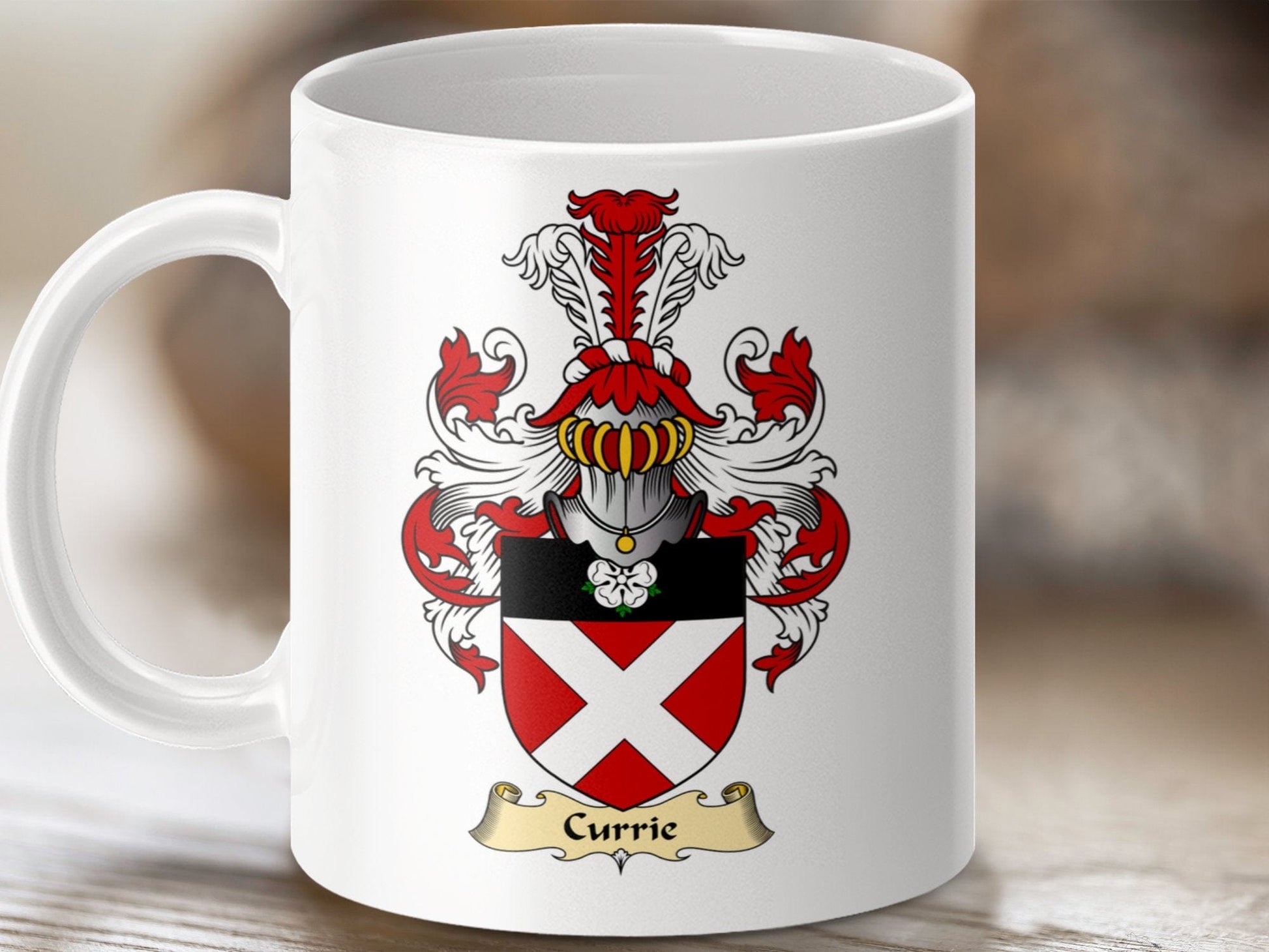 Physical Item 11oz / White Currie Clan Coat Of Arms Scottish Mug