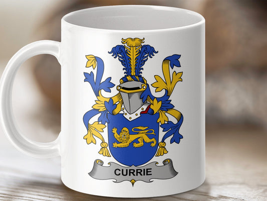 Physical Item 11oz / White Currie Surname Irish Heraldry Ceramic Mug