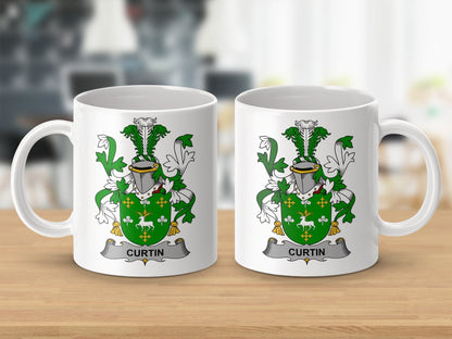 Physical Item 11oz / White Curtin Surname Irish Heraldry Ceramic Mug