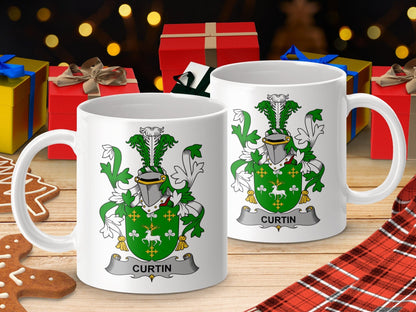 Physical Item 11oz / White Curtin Surname Irish Heraldry Ceramic Mug