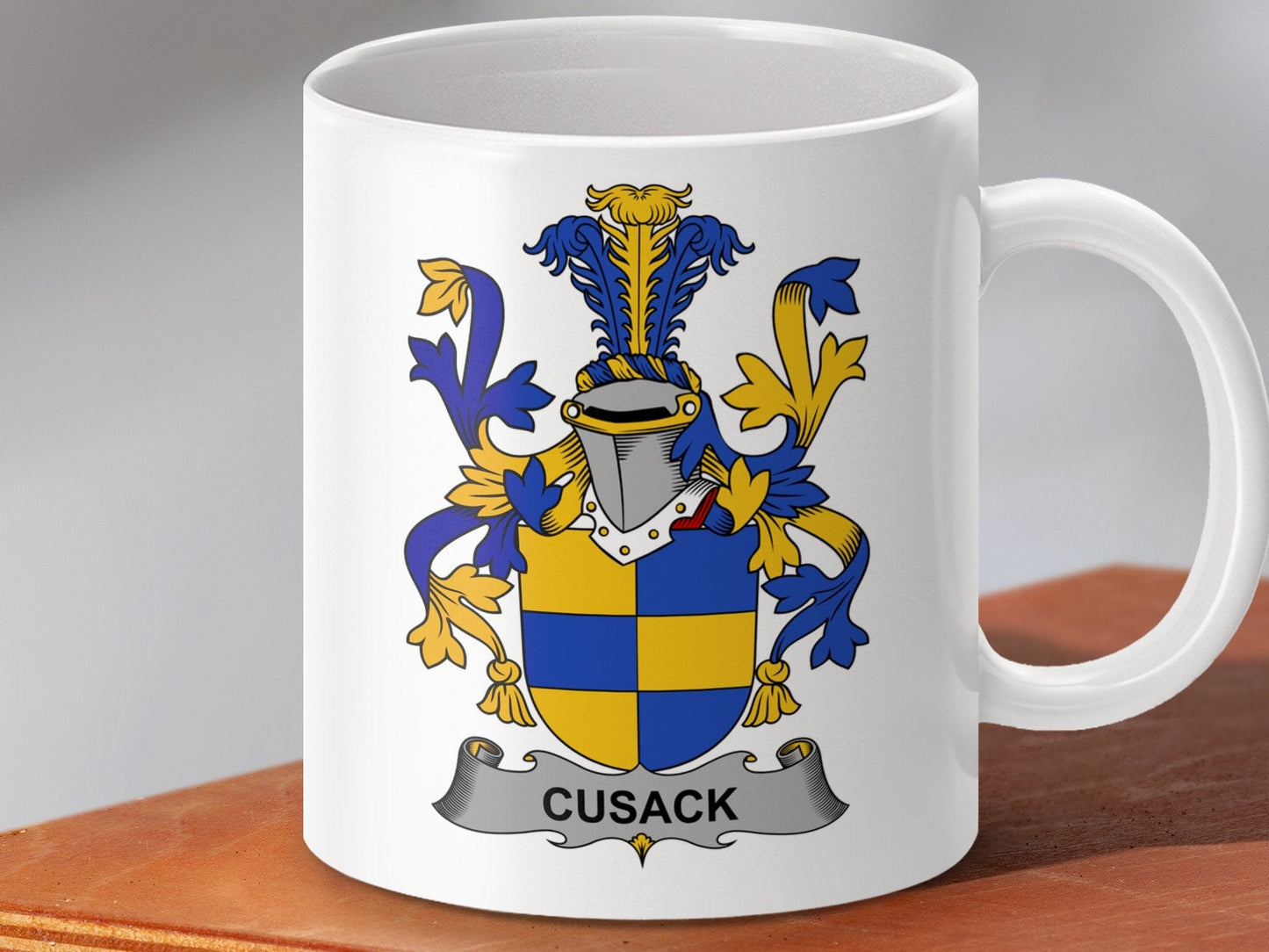 Physical Item 11oz / White Cusack Surname Irish Heraldry Ceramic Mug