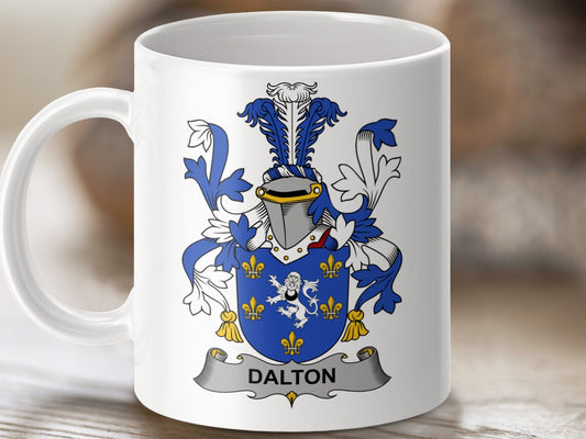 Physical Item 11oz / White Dalton Surname Irish Heraldry Coat of Arms Mug