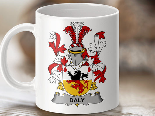 Physical Item 11oz / White Daly Surname Irish Heraldry Ceramic Mug