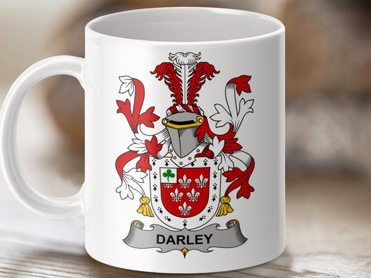 Physical Item 11oz / White Darley Surname Irish Heraldry Ceramic Mug