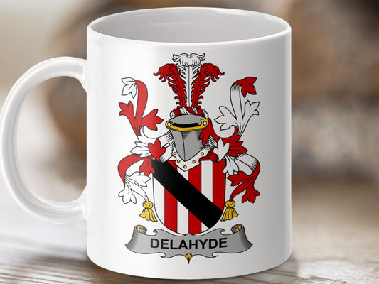 Physical Item 11oz / White Delahyde Surname Irish Heraldry Coffee Tea Mug