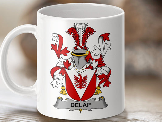 Physical Item 11oz / White Delap Surname Irish Heraldry Ceramic Mug