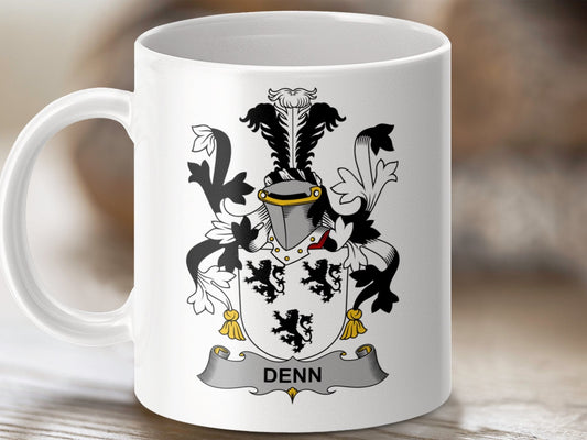 Physical Item 11oz / White Denn Surname Irish Heraldry Ceramic Mug