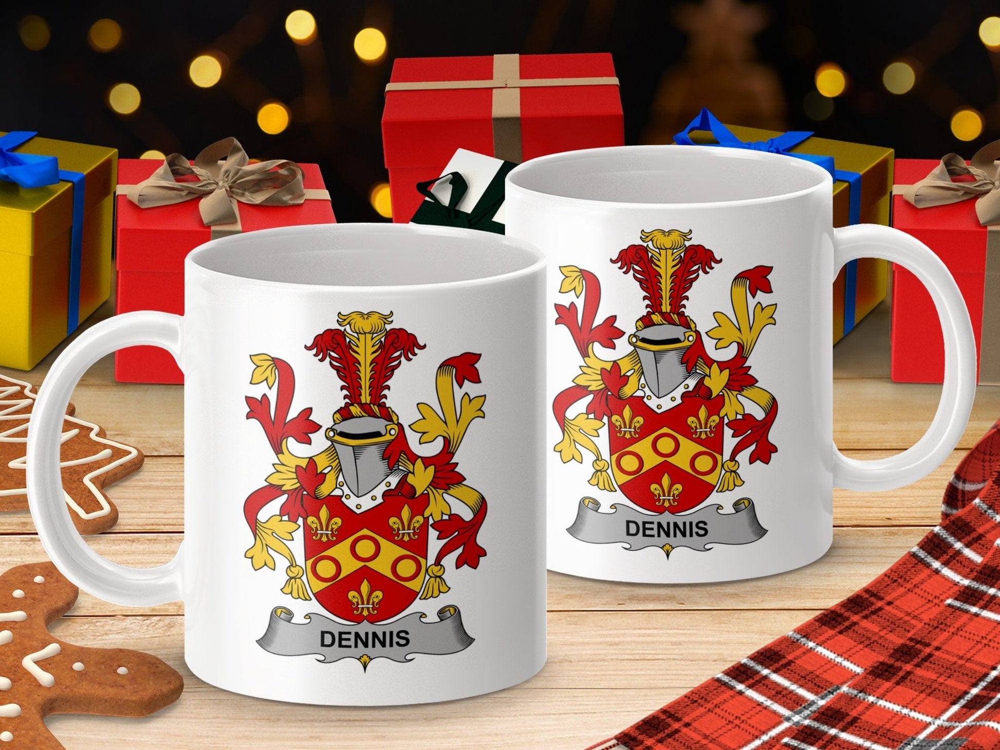 Physical Item 11oz / White Dennis Surname Irish Heraldry Ceramic Mug