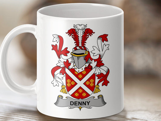 Physical Item 11oz / White Denny Surname Irish Heraldry Ceramic Mug