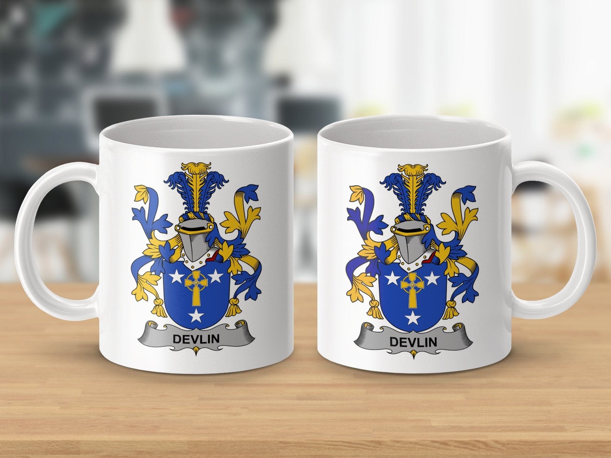 Physical Item 11oz / White Devlin Surname Irish Heraldry Ceramic Mug