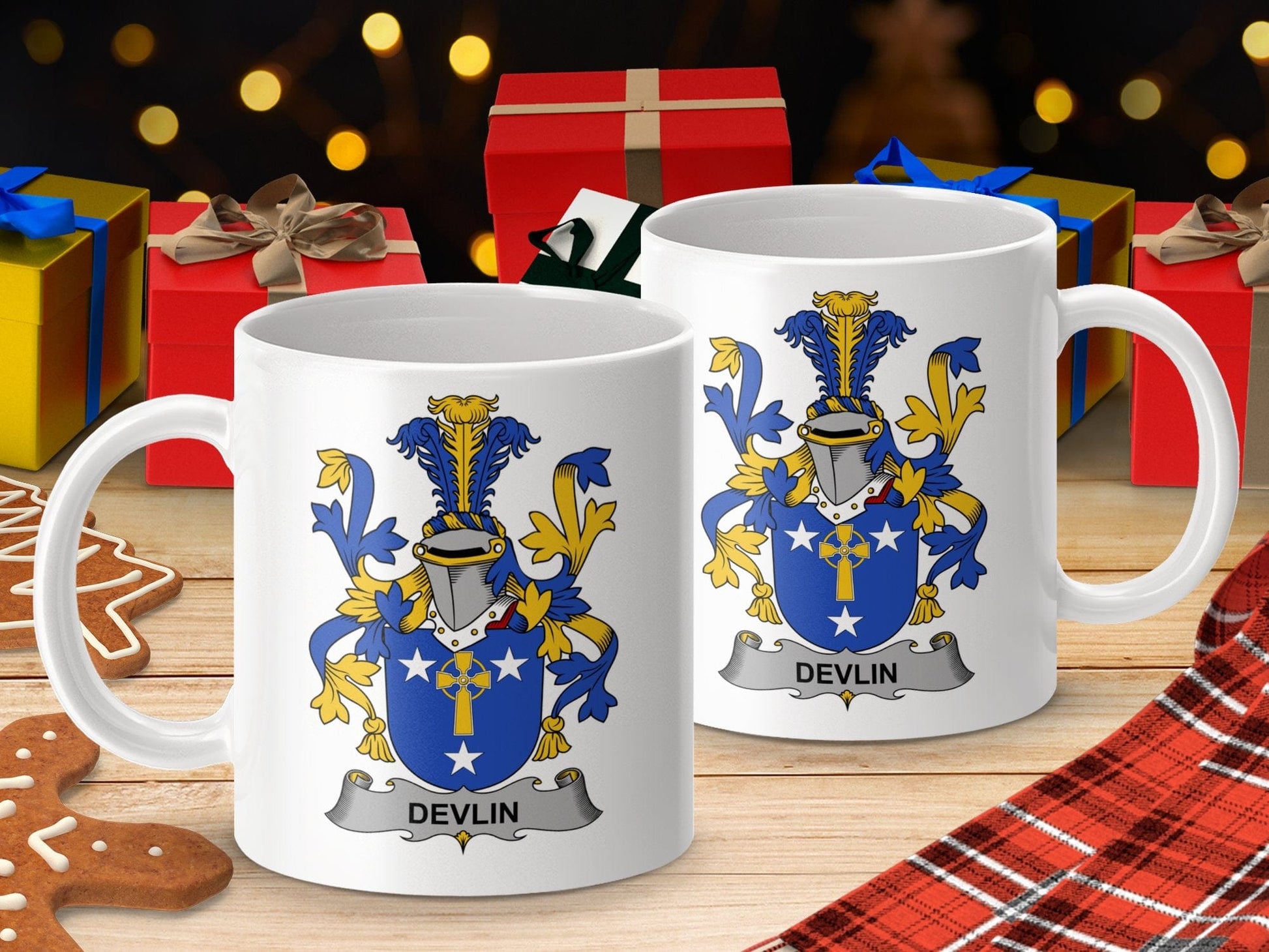 Physical Item 11oz / White Devlin Surname Irish Heraldry Ceramic Mug