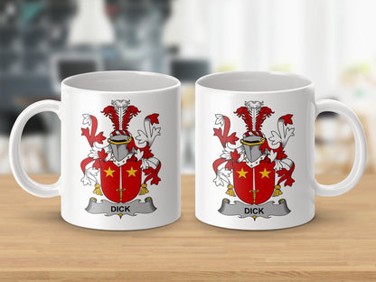 Physical Item 11oz / White Dick Surname Irish Heraldry Ceramic Mug