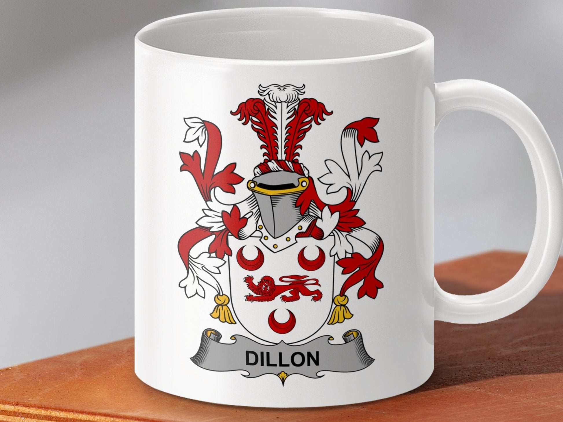 Physical Item 11oz / White Dillon Surname Irish Heraldry Coat of Arms Mug