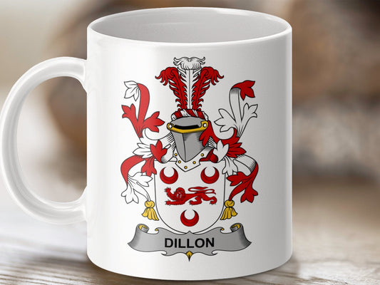 Physical Item 11oz / White Dillon Surname Irish Heraldry Coat of Arms Mug