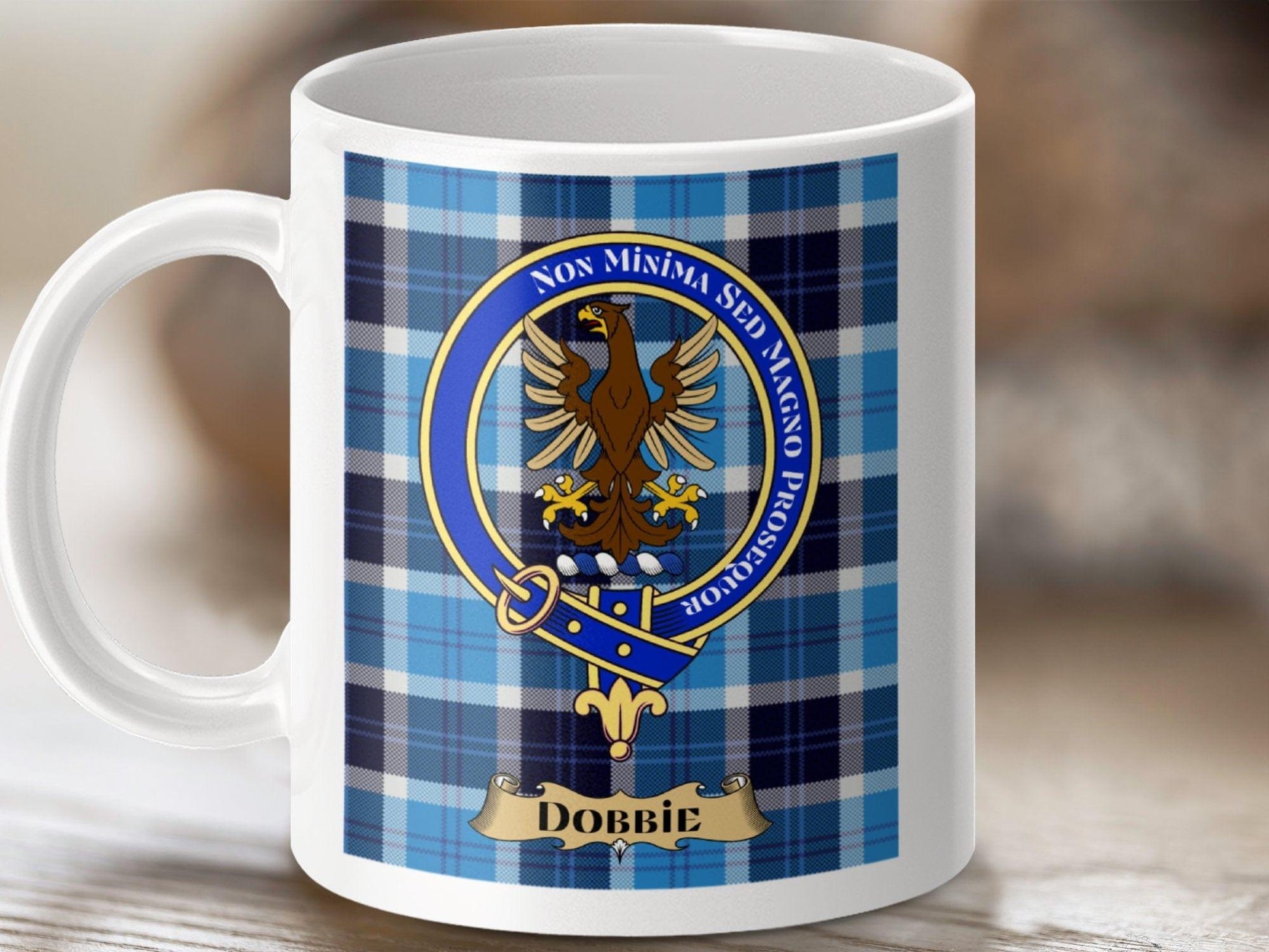 Physical Item 11oz / White Dobbie Clan Scottish Tartan Crest Mug