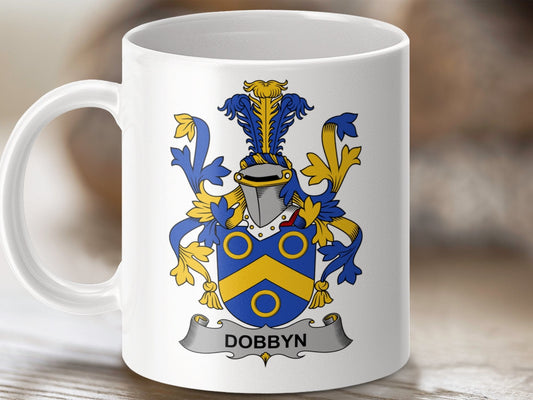 Physical Item 11oz / White Dobbyn Surname Irish Heraldry Ceramic Mug