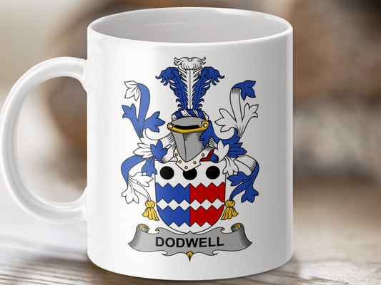 Physical Item 11oz / White Dodwell Surname Irish Heraldry Ceramic Mug