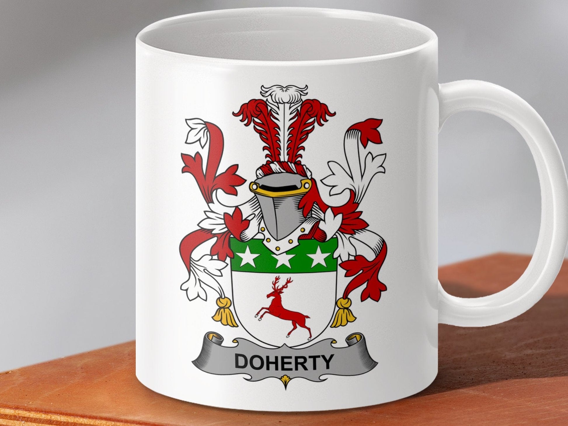 Physical Item 11oz / White Doherty Surname Irish Heraldry Ceramic Mug