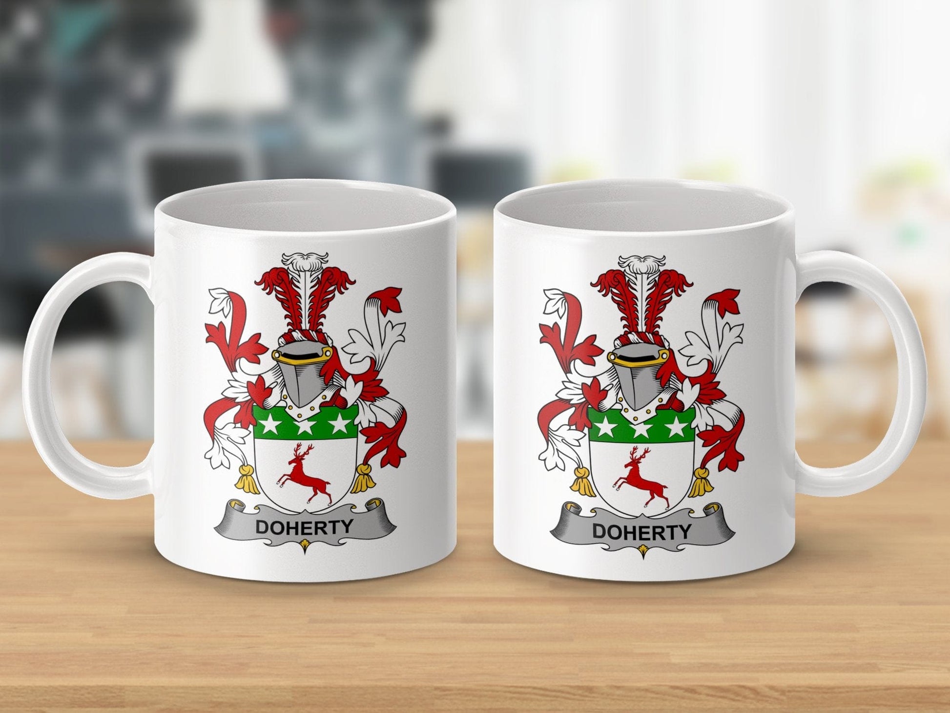 Physical Item 11oz / White Doherty Surname Irish Heraldry Ceramic Mug