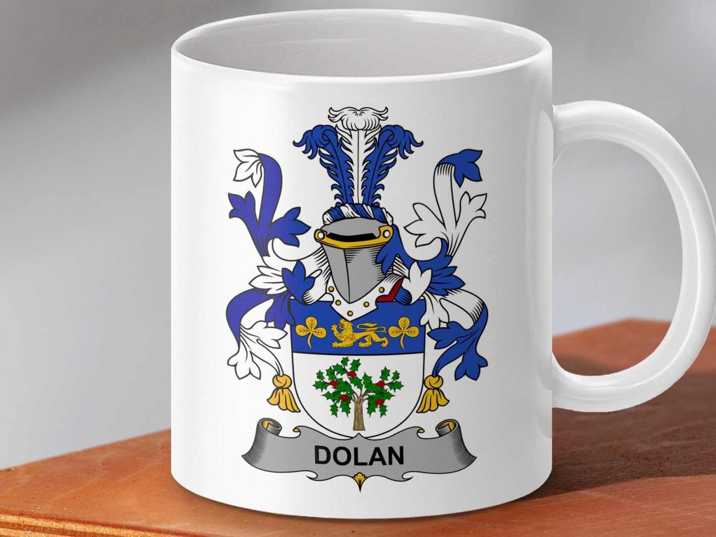 Physical Item 11oz / White Dolan Surname Irish Heraldry Ceramic Mug