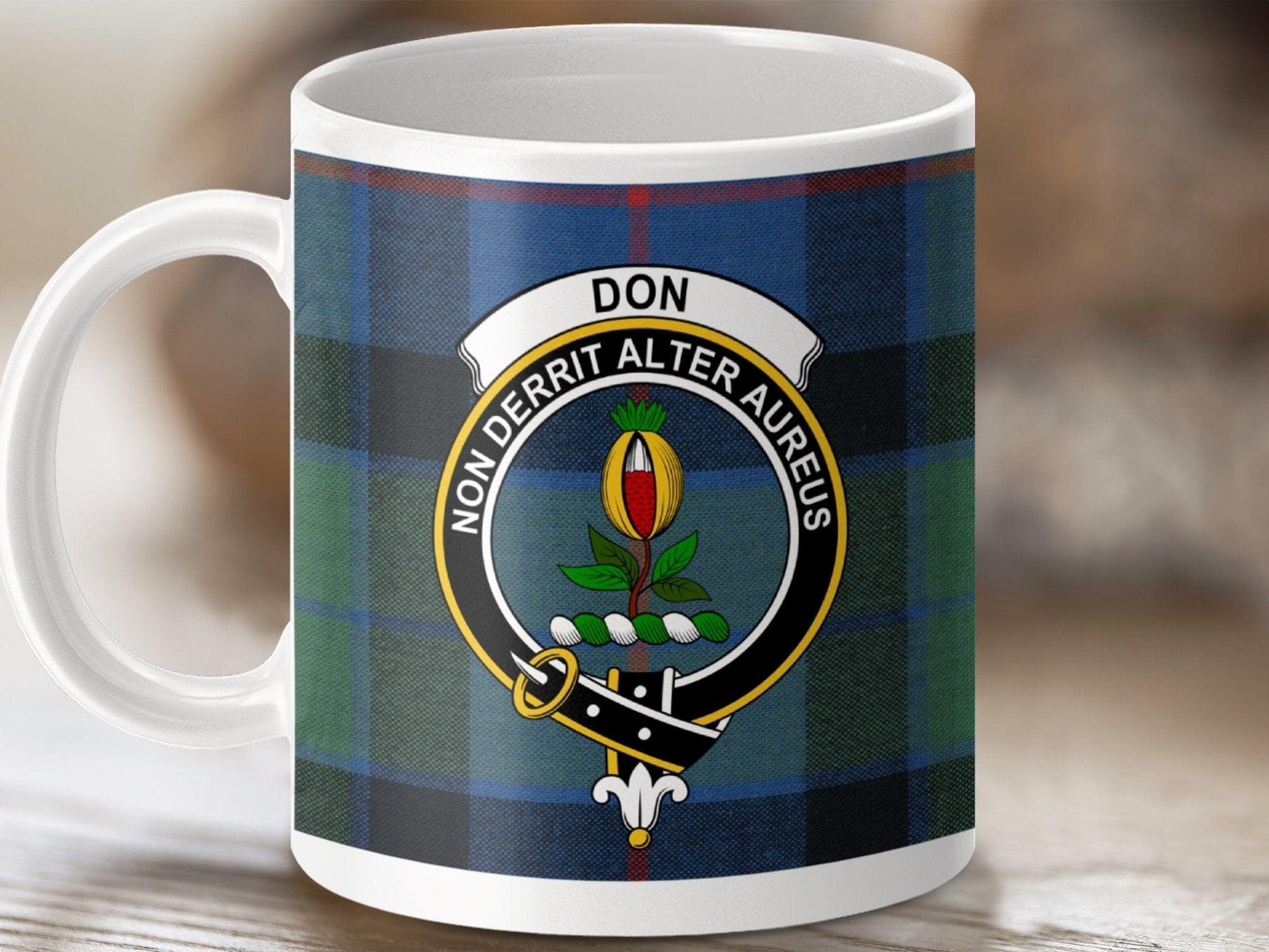Physical Item 11oz / White Don Clan Scottish Tartan Emblem Mug