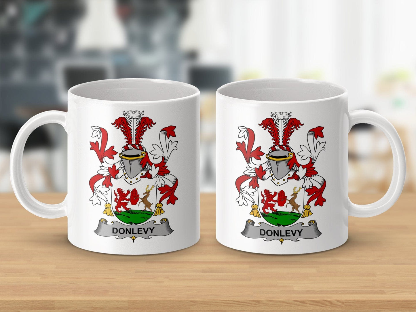 Physical Item 11oz / White Donlevy Surname Irish Heraldry Ceramic Mug