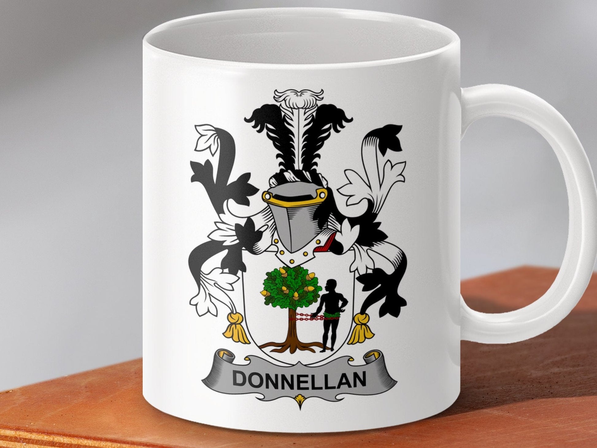 Physical Item 11oz / White Donnellan Surname Irish Heraldry Ceramic Mug