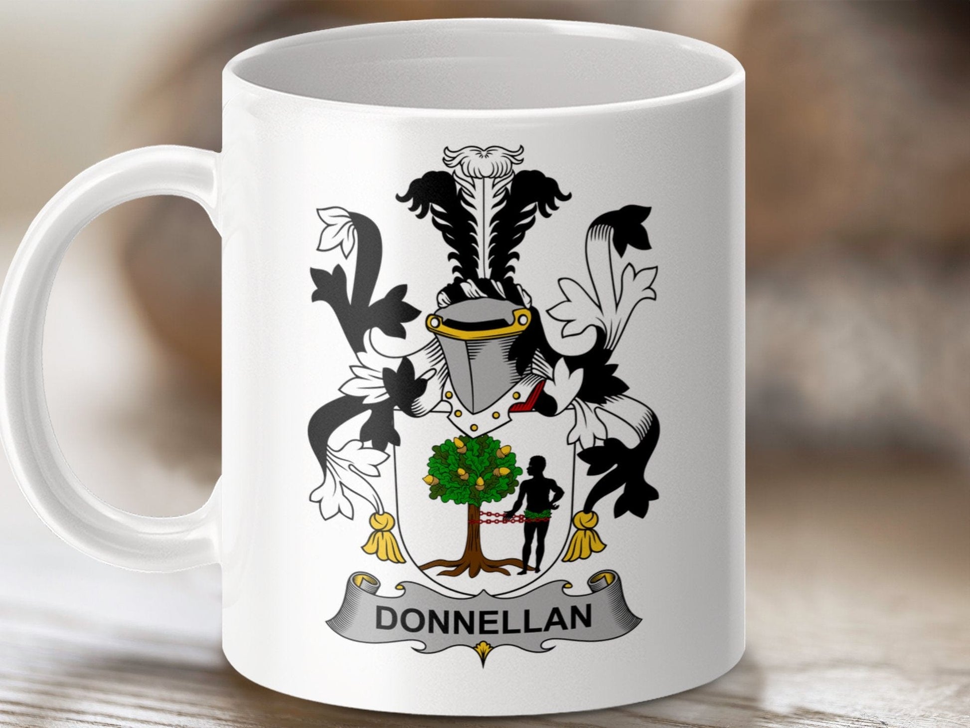 Physical Item 11oz / White Donnellan Surname Irish Heraldry Ceramic Mug