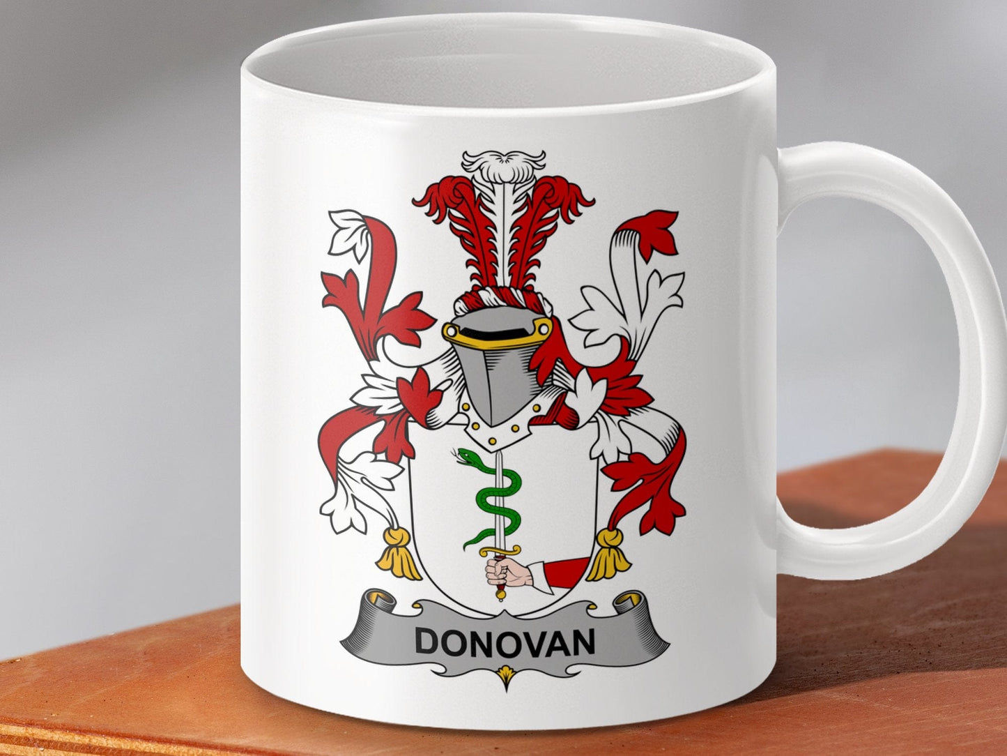 Physical Item 11oz / White Donovan Surname Irish Heraldry Ceramic Mug