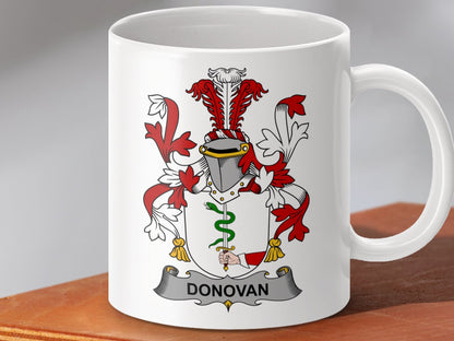 Physical Item 11oz / White Donovan Surname Irish Heraldry Ceramic Mug