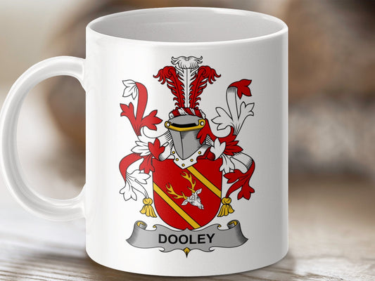 Physical Item 11oz / White Dooley Surname Irish Heraldry Ceramic Mug