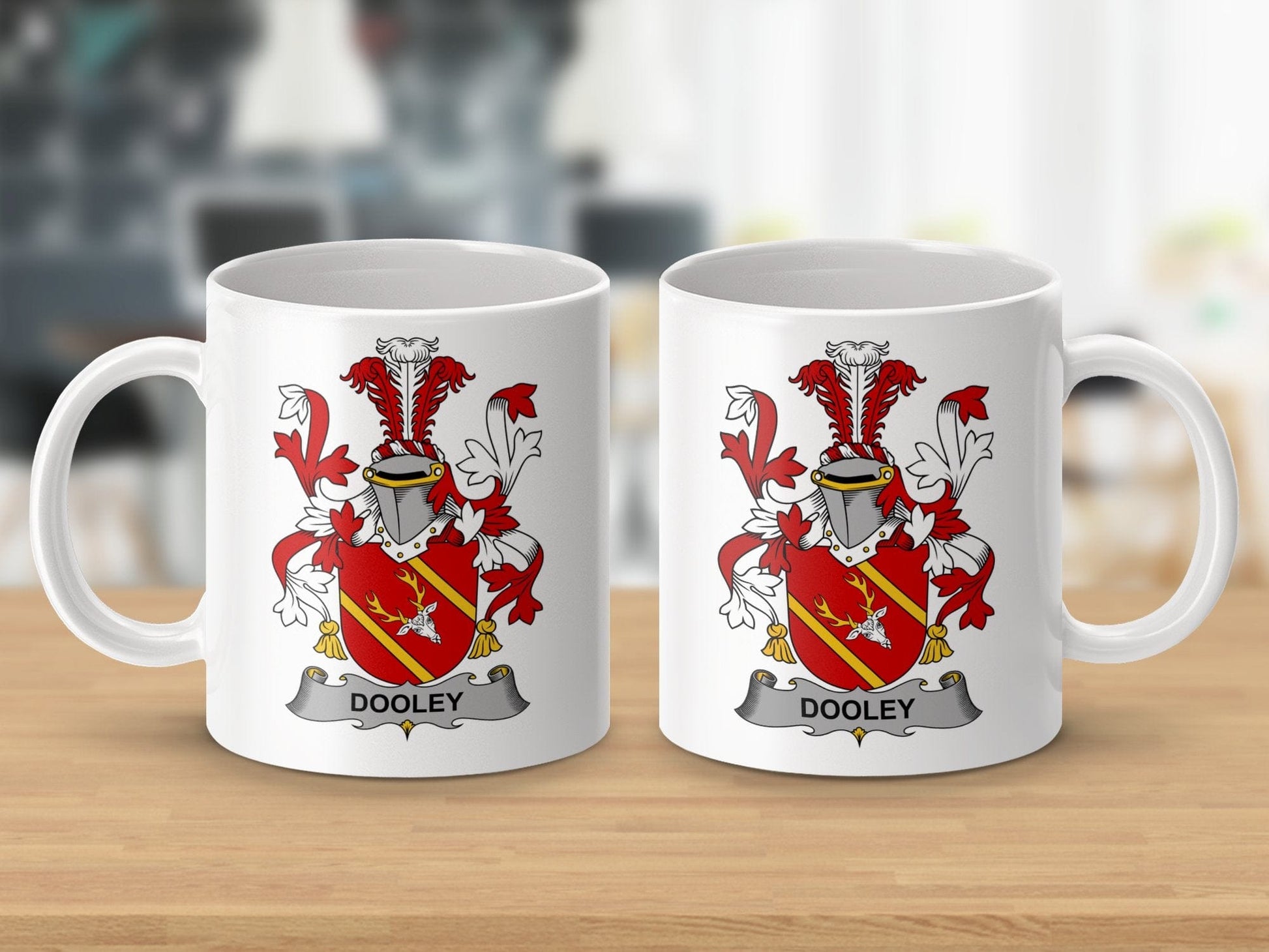 Physical Item 11oz / White Dooley Surname Irish Heraldry Ceramic Mug