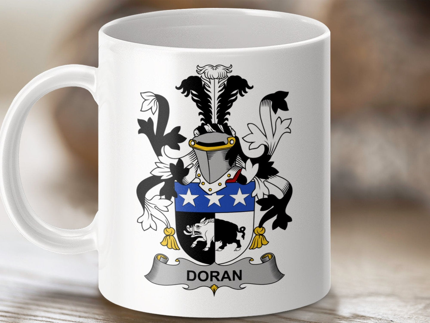 Physical Item 11oz / White Doran Surname Irish Heraldry Ceramic Mug