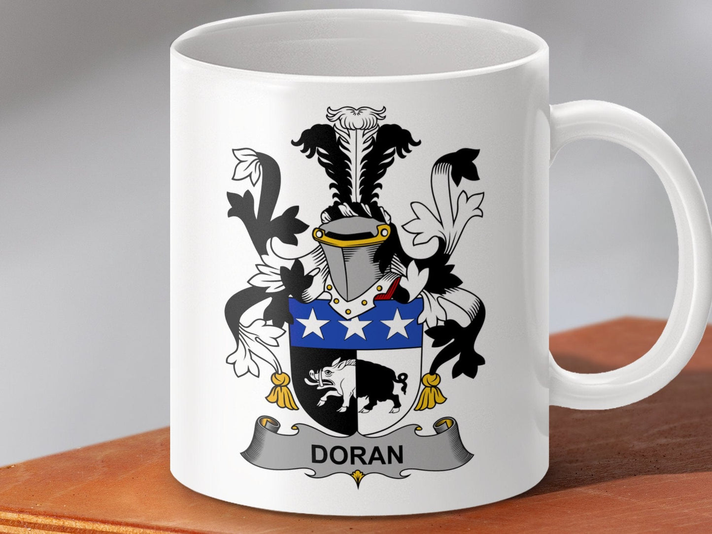 Physical Item 11oz / White Doran Surname Irish Heraldry Ceramic Mug