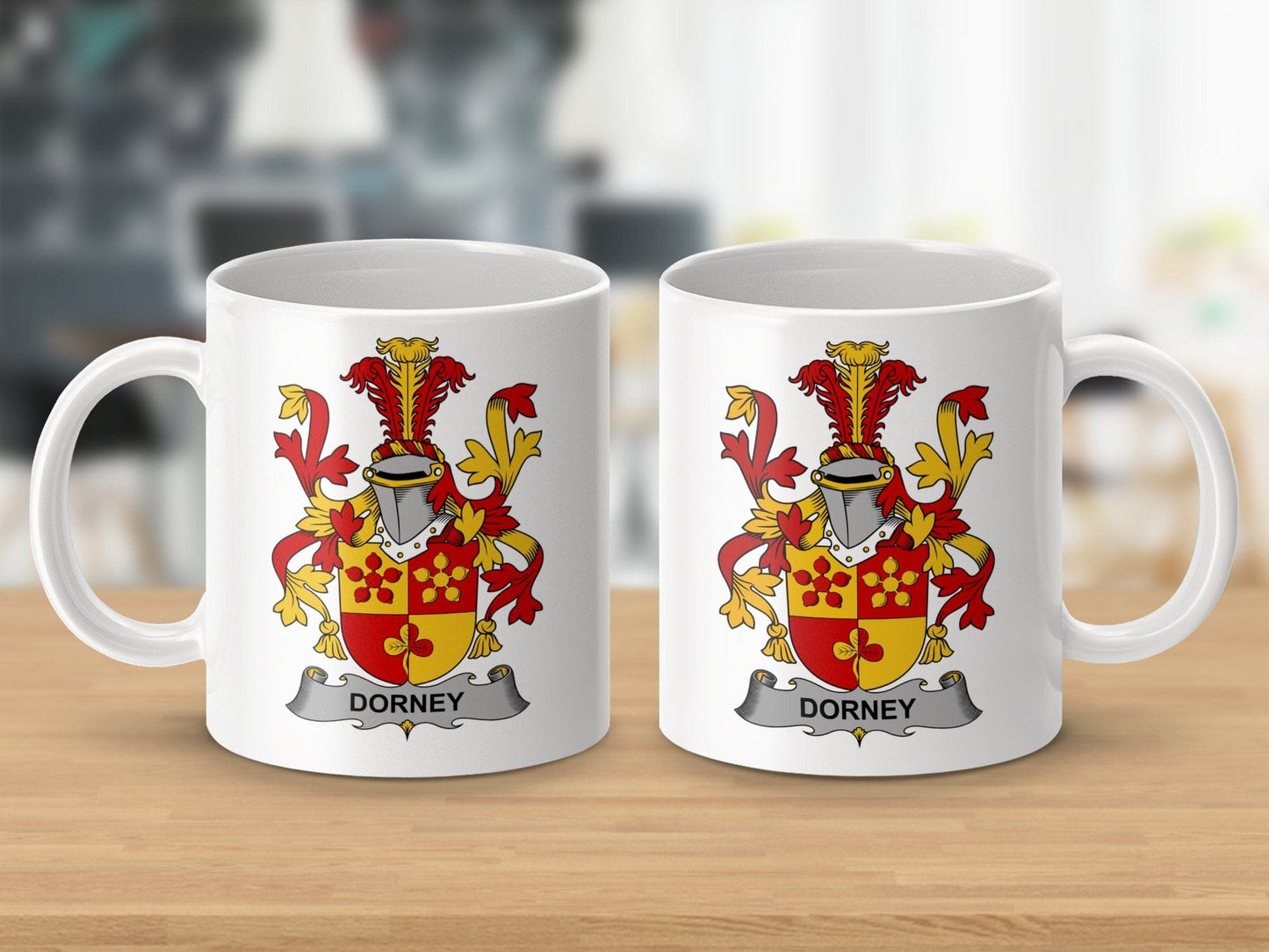 Physical Item 11oz / White Dorney Surname Irish Heraldry Ceramic Mug