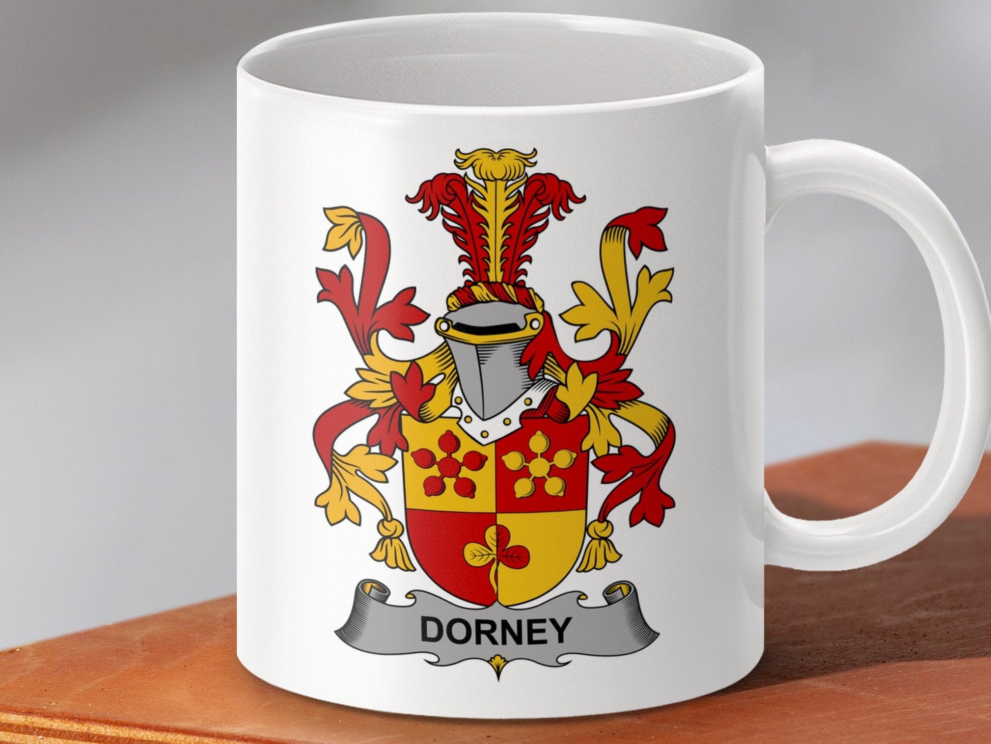 Physical Item 11oz / White Dorney Surname Irish Heraldry Ceramic Mug