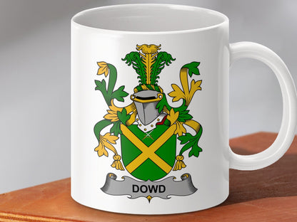 Physical Item 11oz / White Dowd Surname Irish Heraldry Ceramic Mug