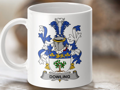 Physical Item 11oz / White Dowling Surname Irish Heraldry Coat of Arms Mug